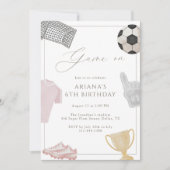 Pink Game On Soccer Birthday Party Girls Sports  招待状 (正面)