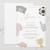 Pink Game On Soccer Birthday Party Girls Sports  招待状 (正面/裏面)