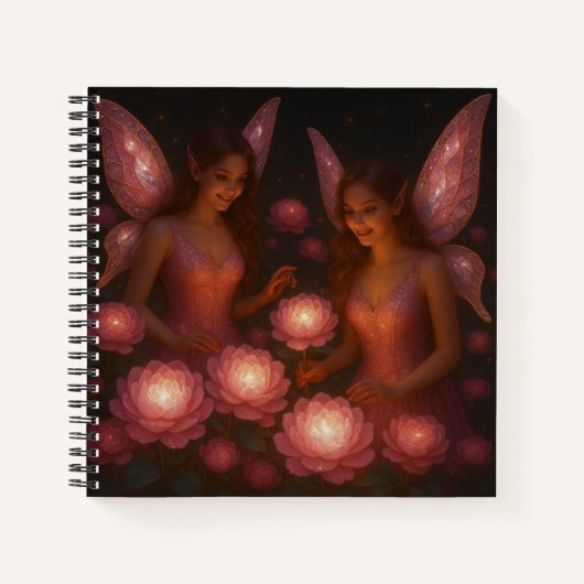 Pink Garden Fairies Hardcover Spiral Notebook ノートブック (正面)
