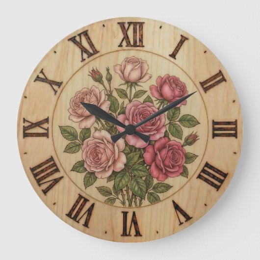 Pink Garden Flowers Wall Clock ラージ壁時計 (正面)