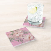 Pink Garden Peonies Coaster ガラスコースター (アングル)