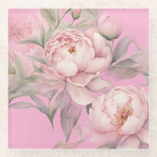 Pink Garden Peonies Coaster ガラスコースター
