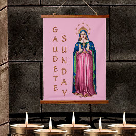 Pink Gaudete Sunday BVM Advent Wall Tapestry 吊り下げ型タペストリー