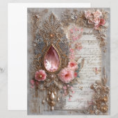 Pink Gem Embroidery Junk Journal Scrapbook Paper (正面/裏面)
