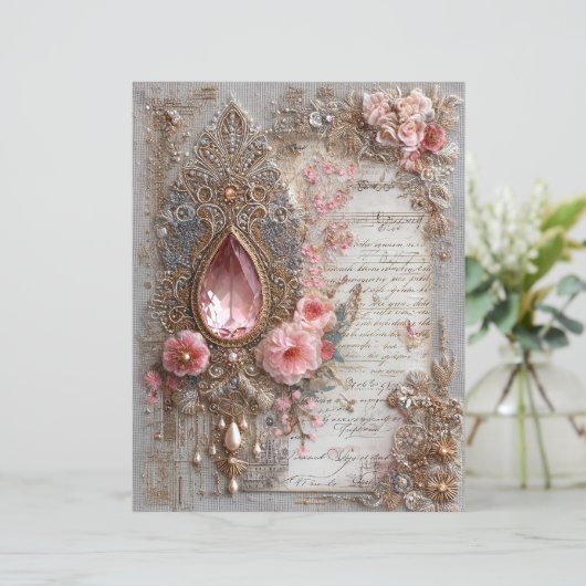 Pink Gem Embroidery Junk Journal Scrapbook Paper (スタンド正面)