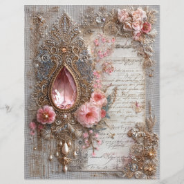 Pink Gem Embroidery Junk Journal Scrapbook Paper