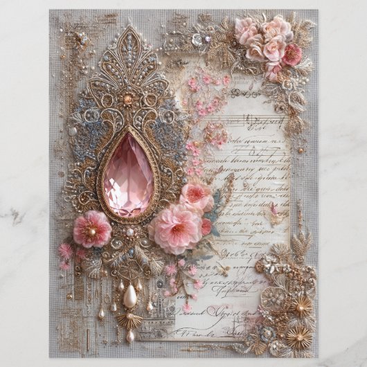 Pink Gem Embroidery Junk Journal Scrapbook Paper (正面)