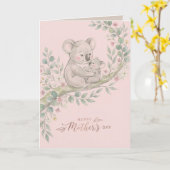 Pink, Gentle Koala Mom and Joey カード (黄色い花)