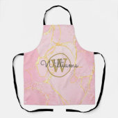 Pink Geode Agate金ゴールドモノグラムスクリプト名 エプロン (正面)