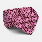 Pink Geometric Circles - Dark Brown ネクタイ (ロール)