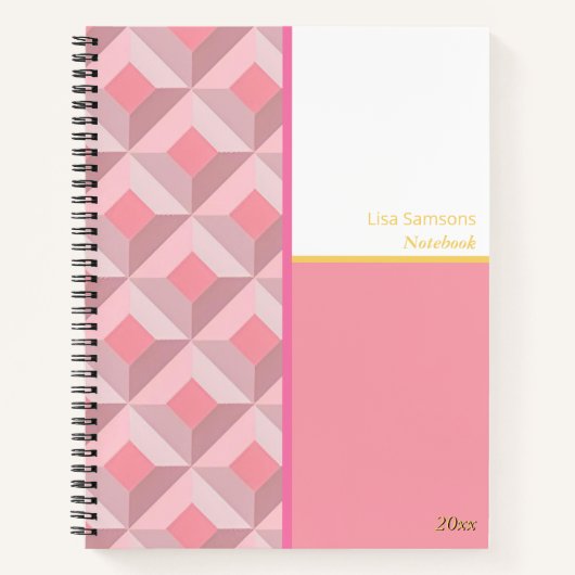 Pink Geometric Squares Custom Notebook ノートブック (正面)