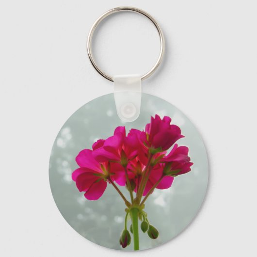 Pink Geranium Floral Photo Keychain キーホルダー (正面)