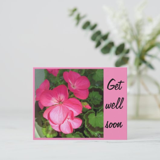 Pink Geranium Photo Get Well Soon カード (スタンド正面)