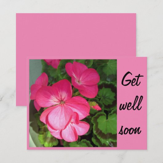Pink Geranium Photo Get Well Soon カード (正面/裏面)