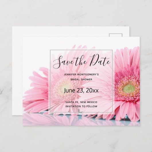 Pink Gerberaデイジーエレガント写真Save the Date インビテーションポストカード (正面/裏面)