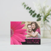 Pink Gerbera Black Photo Save the Date Card セーブザデート (スタンド正面)