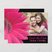 Pink Gerbera Black Photo Save the Date Card セーブザデート (正面/裏面)