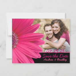 Pink Gerbera Black Photo Save the Date Card セーブザデート
