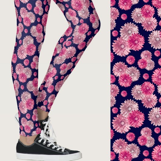 Pink gerbera daisy floralPatterned レギンス