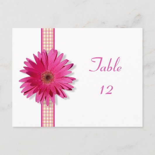 Pink Gerbera Daisy Plaid Table Number Card ポストカード (正面)