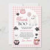 Pink Ghost Halloween Birthday Party サンキューカード (正面)