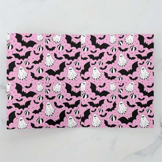 Pink ghosts, bats and pumpkins カード (内部)
