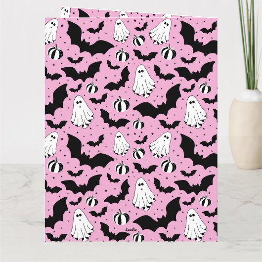 Pink ghosts, bats and pumpkins カード (裏面)