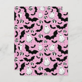 Pink ghosts, bats and pumpkins ポストカード (正面/裏面)