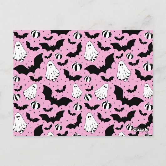 Pink ghosts, bats and pumpkins ポストカード (裏面)