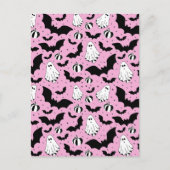 Pink ghosts, bats and pumpkins ポストカード (正面)