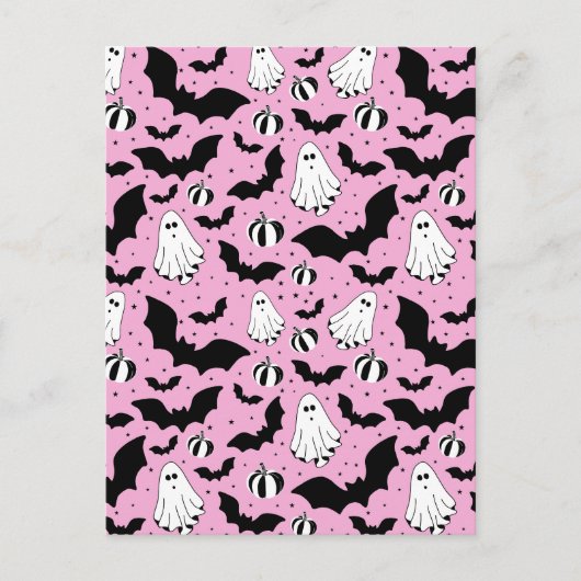 Pink ghosts, bats and pumpkins ポストカード (正面)