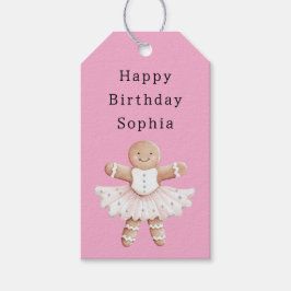 Pink Gingerbread Girl Ballerina Ballet Birthday ギフトタグ