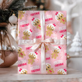 Pink Gingerbread Girl Christmas Wrapping Paper ラッピングペーパー