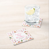 Pink Gingerbread House Birthday Party スクエアペーパーコースター (インサイチュ)