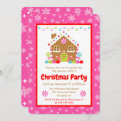 Pink Gingerbread House Christmas Party 招待状 (正面/裏面)