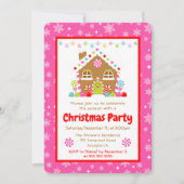 Pink Gingerbread House Christmas Party 招待状 (正面)