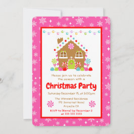 Pink Gingerbread House Christmas Party 招待状