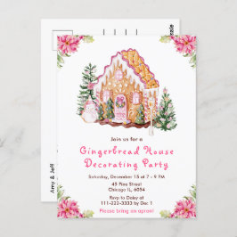 Pink Gingerbread House Decorating Party ポストカード