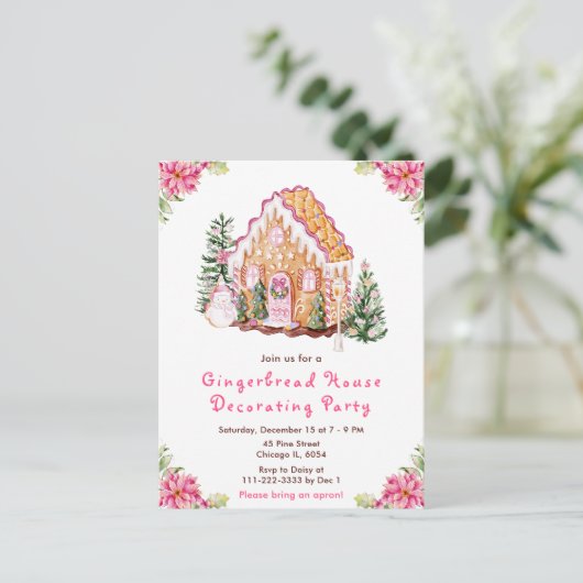 Pink Gingerbread House Decorating Party ポストカード (スタンド正面)