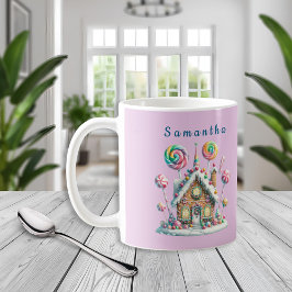 Pink Gingerbread House Kids Name Mug コーヒーマグカップ