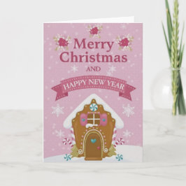 Pink Gingerbread House Merry Christmas Card カード