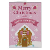 Pink Gingerbread House Merry Christmas Card Small (正面)