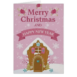 Pink Gingerbread House Merry Christmas Card Small