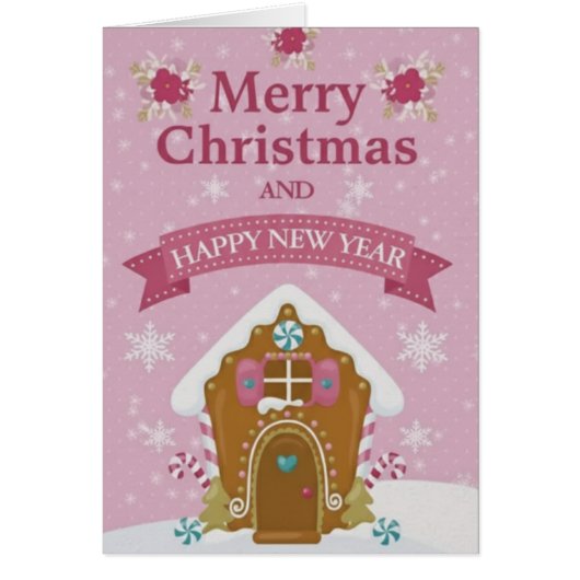 Pink Gingerbread House Merry Christmas Card Small (正面)
