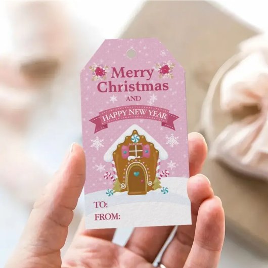 Pink Gingerbread House Merry Christmas Gift Tag ギフトタグ
