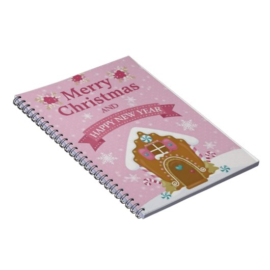 Pink Gingerbread House Merry Christmas Notebook ノートブック (右側)