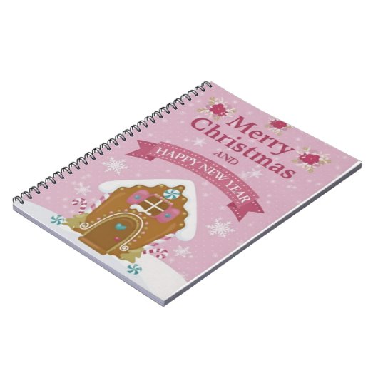 Pink Gingerbread House Merry Christmas Notebook ノートブック (左側)