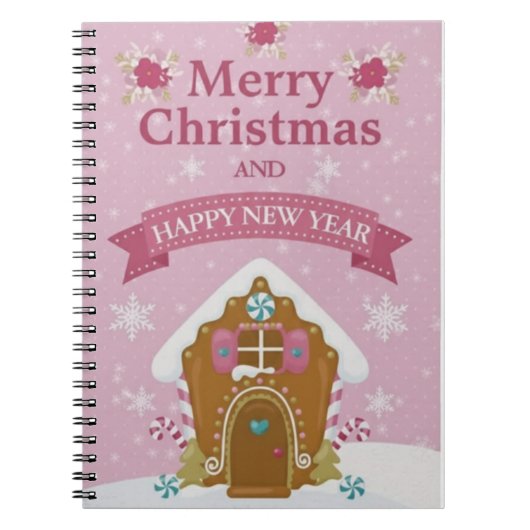 Pink Gingerbread House Merry Christmas Notebook ノートブック (正面)