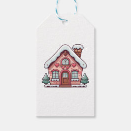 Pink Gingerbread House with Hearts ギフトタグ