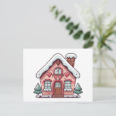 Pink Gingerbread House with Hearts シーズンポストカード (スタンド正面)